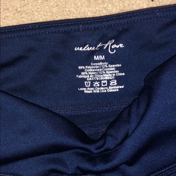 Navy Blue Full Length Leggings with Mesh Cutouts - Picture 4 of 5